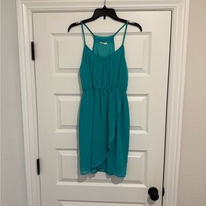 Everly Teal Spaghetti-Strap Chiffon Mini Dress